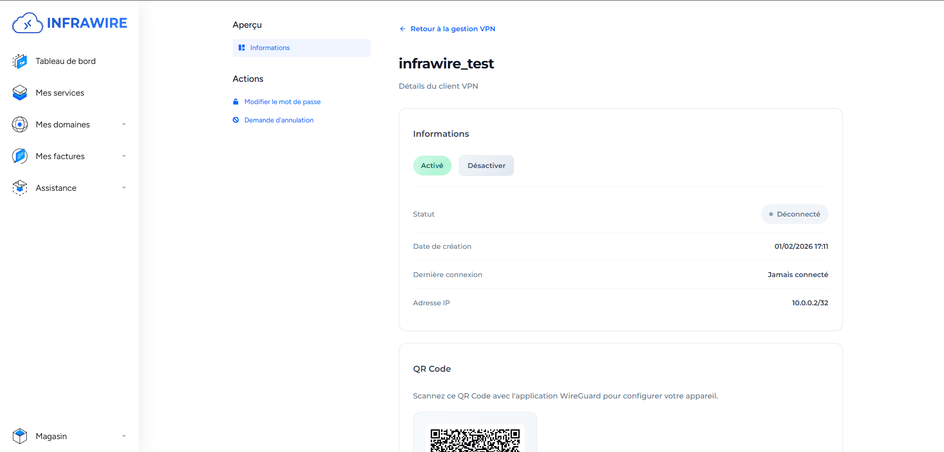 Interface de gestion VPN - Configuration